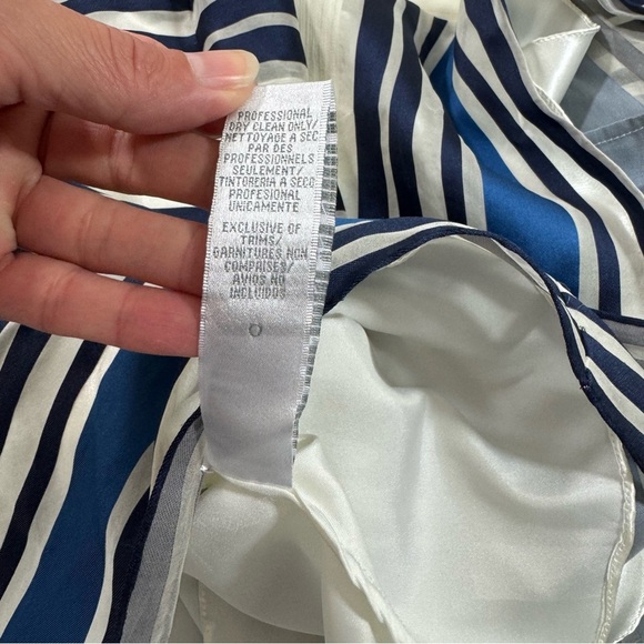 Theia Jacquard Nautical Stripe Midi Dress Blue Cap Sleeve V Back - Picture 6 of 12